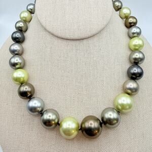 Vtg Glass Pearl Choker Necklace Multi Green Bold Graduated Rhinestone Clasp 17"